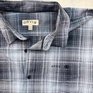 Orvis Mens XXL Blue Grey Plaid Short Sleeve Button Up Shirt Classic Collection